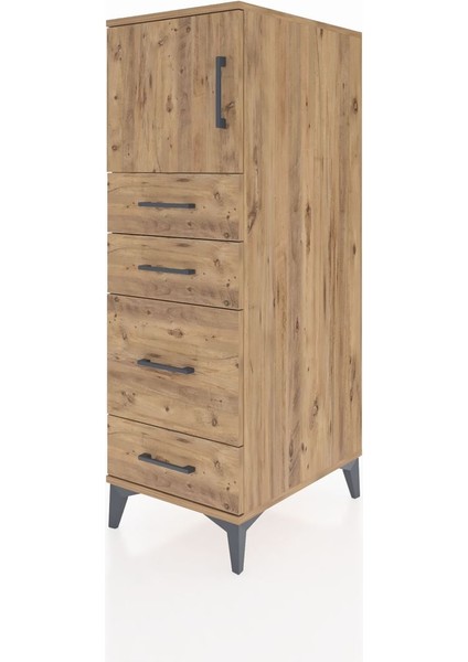 Kronos Dolap Tek Raflı 4 Çekmeceli Tek Kapaklı 44X59X134 Çam-Çam modelleri