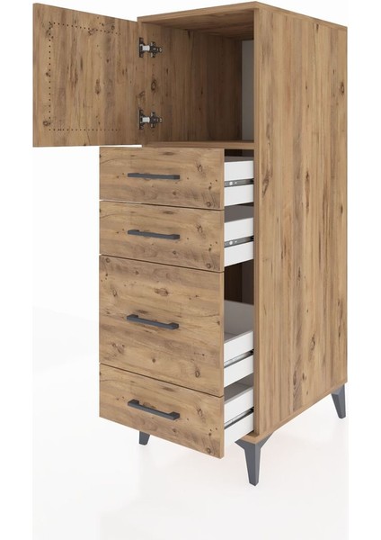 Kronos Dolap Tek Raflı 4 Çekmeceli Tek Kapaklı 44X59X134 Çam-Çam fırsatları