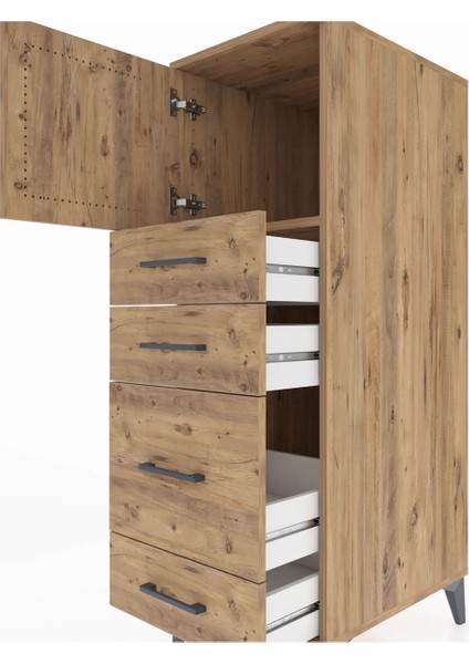 Kronos Dolap Tek Raflı 4 Çekmeceli Tek Kapaklı 44X59X134 Çam-Çam indirimleri