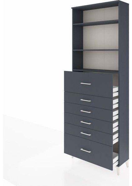 Arges Dolap 3 Raflı 6 Çekmeceli 88X30X243 Antrasit-Antrasit fırsatları