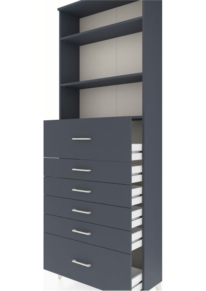 Arges Dolap 3 Raflı 6 Çekmeceli 88X30X243 Antrasit-Antrasit indirimleri
