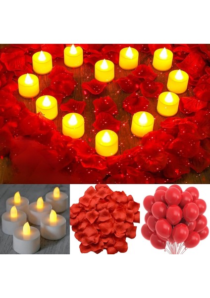 120 Parça Sevgili Seti LED Mum Yapay Gül Yapraklari Balon