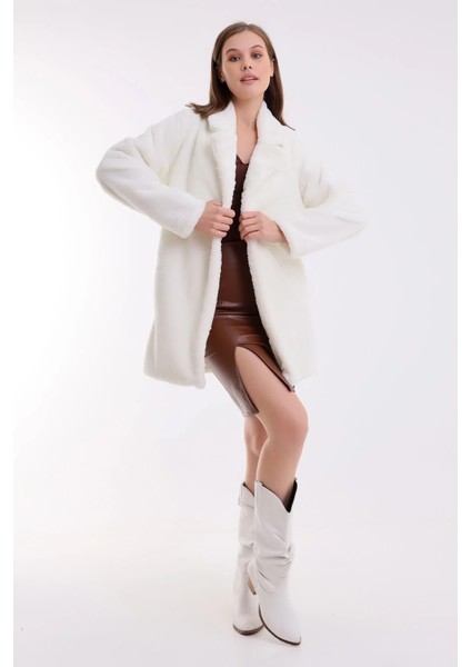 Kadın Astarlı Çift Cepli Suni Peluş Kürk Yumoş Ceket modelleri