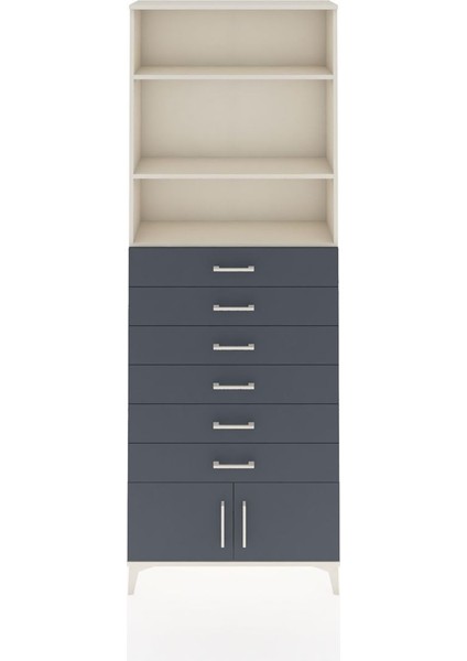 Arges Dolap 3 Raflı 6 Çekmeceli 2 Kapaklı 88X30X243 Aytaşı-Antrasit