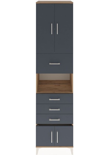 Hyperion Dolap 3 Raflı 4 Çekmeceli 4 Kapaklı 60X44X243 Çam-Antrasit