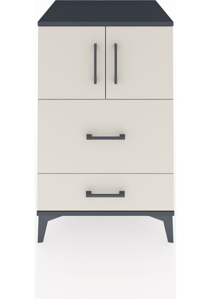 Kronos Komodin Tek Raflı 2 Çekmeceli 2 Kapaklı 60X59X96 Antrasit-Aytaşı