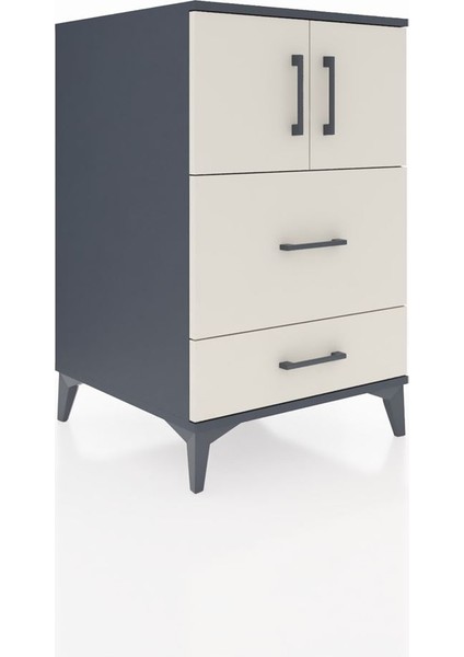 Kronos Komodin Tek Raflı 2 Çekmeceli 2 Kapaklı 60X59X96 Antrasit-Aytaşı fiyatları