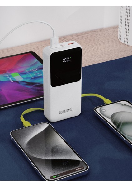 Gpw-07 20000MAH PD22.5W Hızlı Şarj Powerbank Beyaz | Dahili Type-C & Lightning Kablo | Dijital Ekranlı Taşınabilir Şarj Cihazı fiyatları