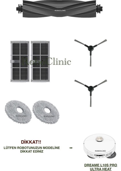 Dreame L10S Pro Ultra Heat Yedek Ana Fırça, Yan Fırça, Hepa Filtre, Mop - 7 Parça