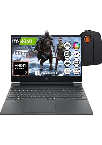 Victus 15 Ryzen 7 8845HS RTX4060 24GB Ram 4tb SSD 15.6" Fhd IPS 144Hz W11 Taşınabilir Bilgisayar