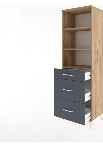 Hyperion Dolap 3 Raflı 3 Çekmeceli 60X44X195 Çam-Antrasit fırsatları