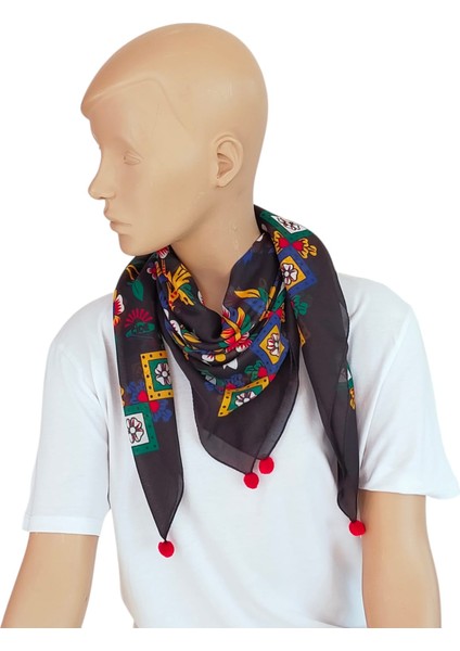 Kırmızı Ponponlu Çengelköy Otantik Yazma Fular Eşarp