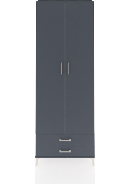 Arges Dolap 2 Raflı 2 Çekmeceli Tek Askılı 88X30X243 Antrasit-Antrasit