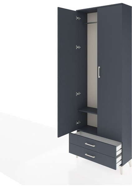 Arges Dolap 2 Raflı 2 Çekmeceli Tek Askılı 88X30X243 Antrasit-Antrasit fırsatları