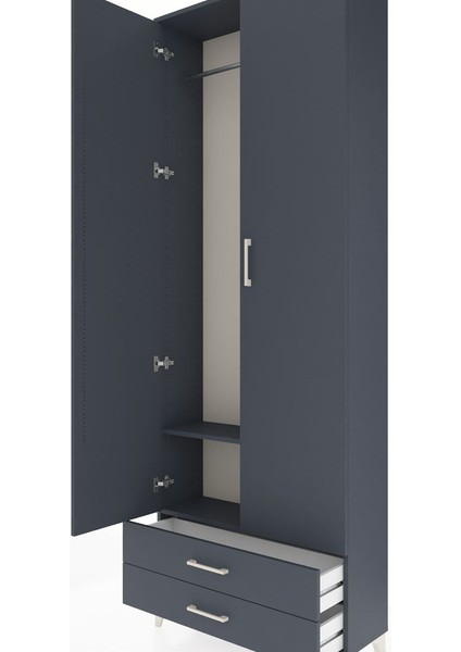 Arges Dolap 2 Raflı 2 Çekmeceli Tek Askılı 88X30X243 Antrasit-Antrasit indirimleri