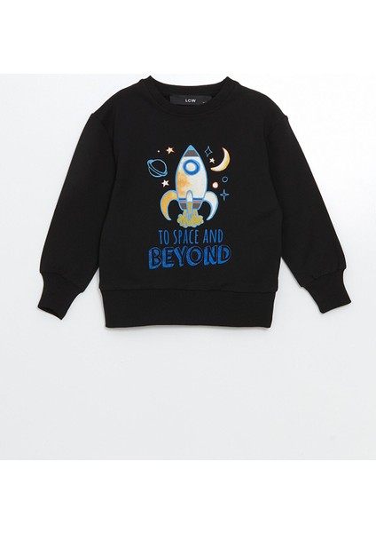 Yeni Sezon Bisiklet Yaka Baskılı Erkek Bebek Sweatshirt