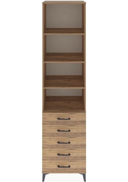 Hyperion Dolap 4 Raflı 5 Çekmeceli 60X44X243 Çam-Çam