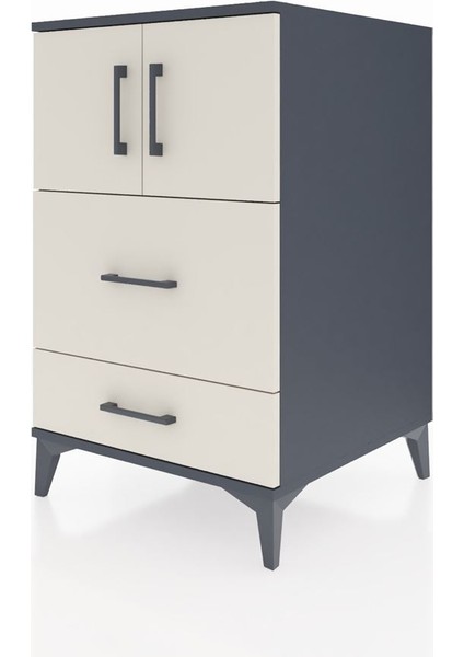 Kronos Komodin Tek Raflı 2 Çekmeceli 2 Kapaklı 60X59X96 Antrasit-Aytaşı modelleri