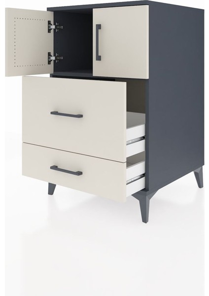 Kronos Komodin Tek Raflı 2 Çekmeceli 2 Kapaklı 60X59X96 Antrasit-Aytaşı fırsatları