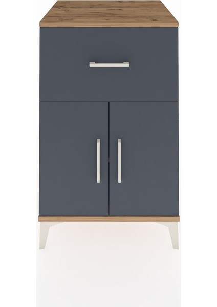 Kronos Komodin Tek Raflı Tek Çekmeceli 2 Kapaklı 60X59X96 Çam-Antrasit