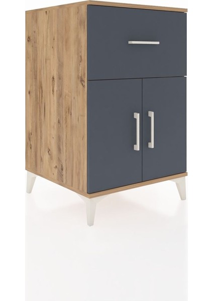 Kronos Komodin Tek Raflı Tek Çekmeceli 2 Kapaklı 60X59X96 Çam-Antrasit fiyatları