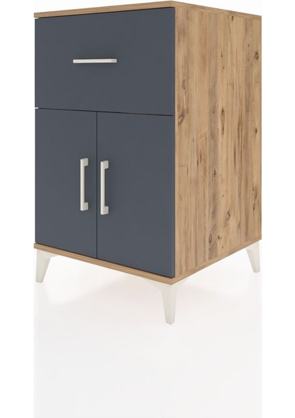 Kronos Komodin Tek Raflı Tek Çekmeceli 2 Kapaklı 60X59X96 Çam-Antrasit modelleri