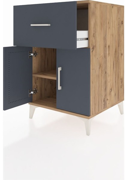 Kronos Komodin Tek Raflı Tek Çekmeceli 2 Kapaklı 60X59X96 Çam-Antrasit fırsatları