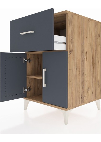 Kronos Komodin Tek Raflı Tek Çekmeceli 2 Kapaklı 60X59X96 Çam-Antrasit indirimleri