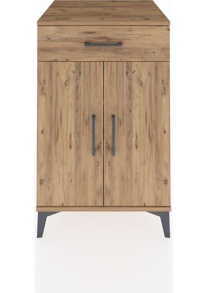 Kronos Komodin 2 Raflı Tek Çekmeceli 2 Kapaklı 60X59X96 Çam-Çam