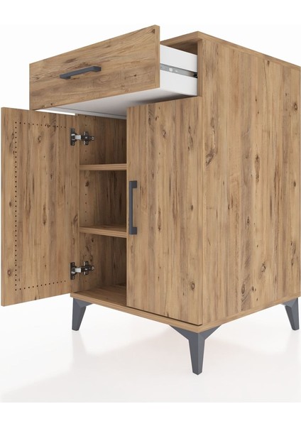 Kronos Komodin 2 Raflı Tek Çekmeceli 2 Kapaklı 60X59X96 Çam-Çam indirimleri