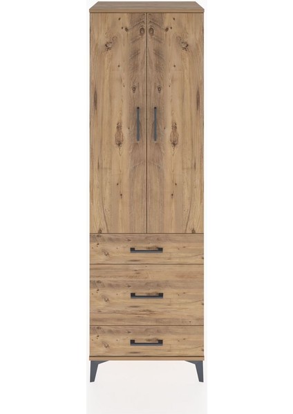 Hyperion Dolap 2 Raflı 3 Çekmeceli Tek Askılı 60X44X195 Çam-Çam