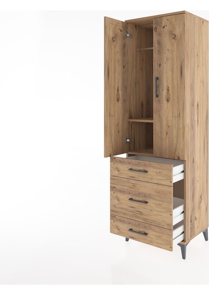 Hyperion Dolap 2 Raflı 3 Çekmeceli Tek Askılı 60X44X195 Çam-Çam fırsatları