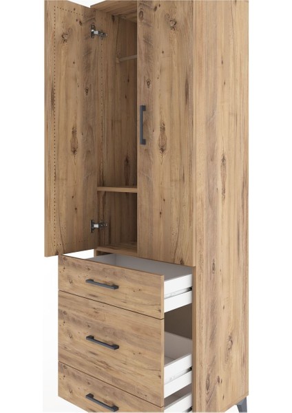 Hyperion Dolap 2 Raflı 3 Çekmeceli Tek Askılı 60X44X195 Çam-Çam indirimleri