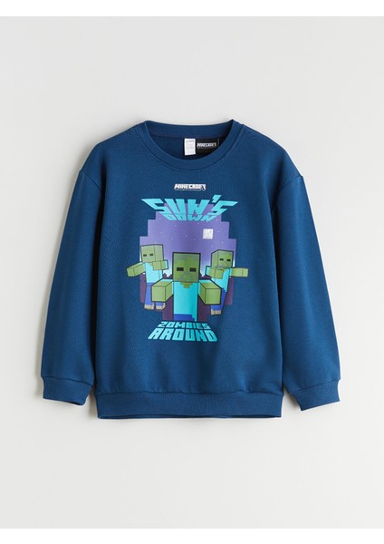 Yeni Sezon Bisiklet Yaka Minecraft Baskılı Erkek Çocuk Sweatshirt
