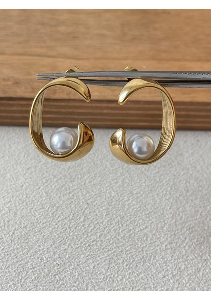 316 L Cerrahi Çelik Incili Şık Tasarım Çelik Küpe