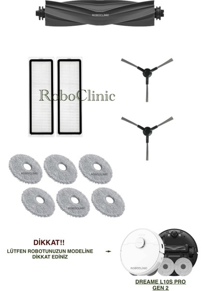 Dreame L10S Pro Gen 2 Yedek Ana Fırça, Yan Fırça, Hepa Filtre, Mop - 11 Parça