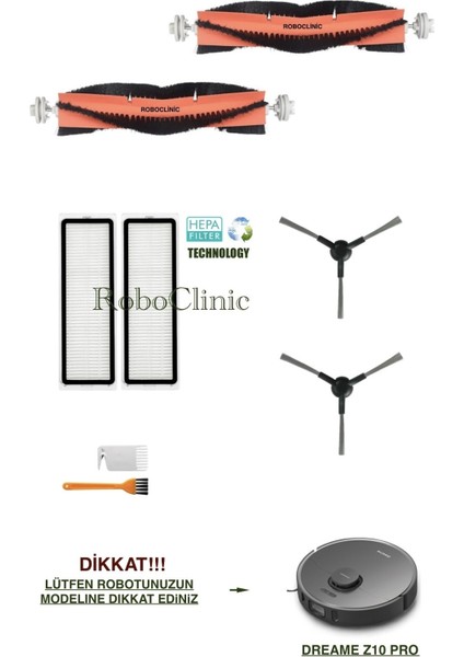 Dreame Bot Z10 Pro Yedek Ana Fırça, Yan Fırça, Hepa Filtre - 8 Parça