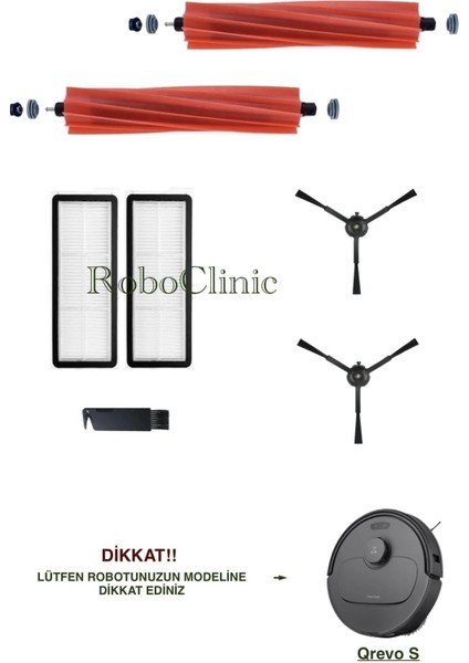 Roborock Qrevo S Siyah Yedek Ana Fırça, Yan Fırça, Hepa Filtre - 7 Parça