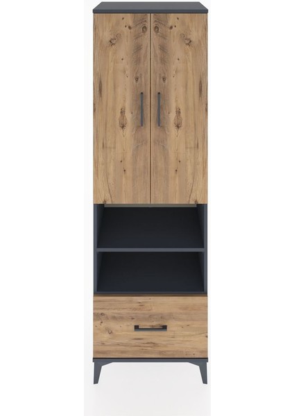 Hyperion Dolap 3 Raflı Tek Çekmeceli Tek Askılı 60X44X195 Antrasit-Çam