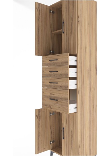Hyperion Dolap 2 Raflı 4 Çekmeceli 4 Kapaklı 60X44X243 Çam-Çam indirimleri