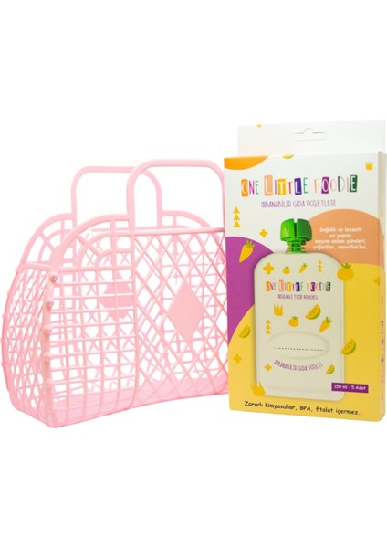 Gıda Poşeti + Retro Çanta Seti - Açık Pembe