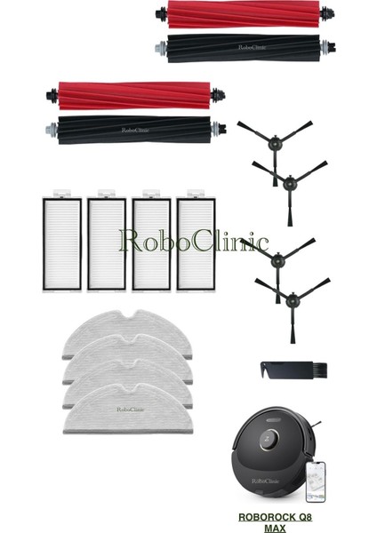 Roborock Q8 Max Yedek Ana Fırça, Yan Fırça, Hepa Filtre, Mop - 17 Parça