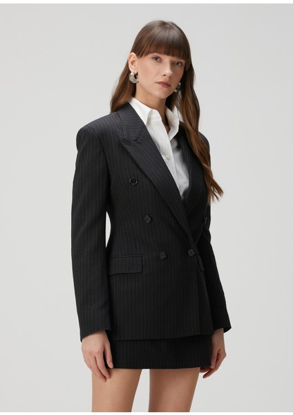 Siyah Çizgili Yün Blazer modelleri