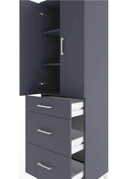 Hyperion Dolap 3 Raflı 3 Çekmeceli 2 Kapaklı 60X44X195 Antrasit-Antrasit indirimleri