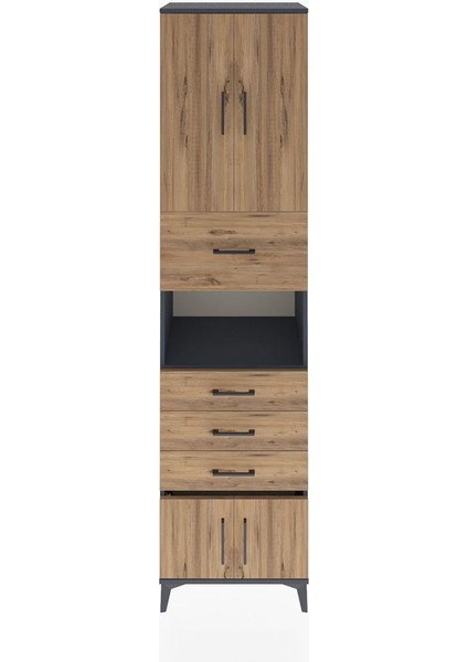 Hyperion Dolap 3 Raflı 4 Çekmeceli 4 Kapaklı 60X44X243 Antrasit-Çam