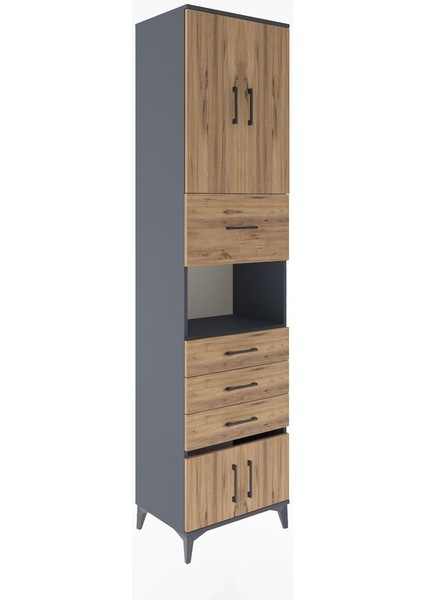 Hyperion Dolap 3 Raflı 4 Çekmeceli 4 Kapaklı 60X44X243 Antrasit-Çam fiyatları