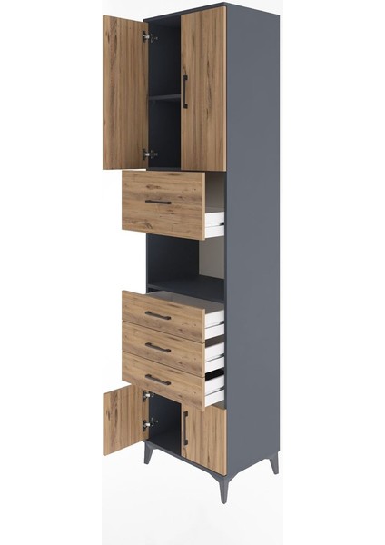 Hyperion Dolap 3 Raflı 4 Çekmeceli 4 Kapaklı 60X44X243 Antrasit-Çam fırsatları