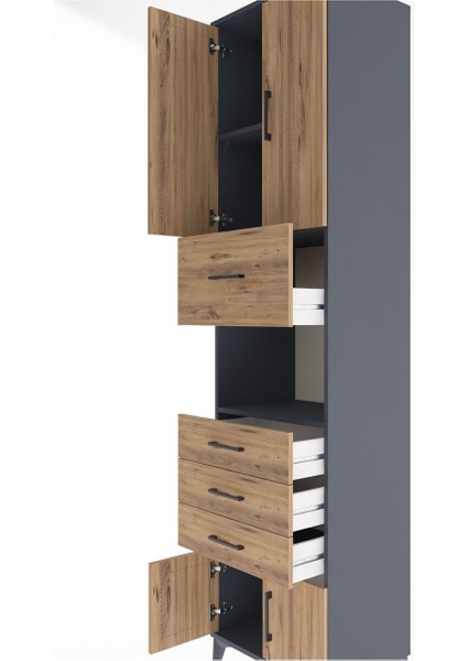 Hyperion Dolap 3 Raflı 4 Çekmeceli 4 Kapaklı 60X44X243 Antrasit-Çam indirimleri