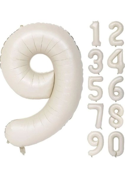 Folyo Balon 9 Rakamı Helyum Balon 76 cm Krem Renk - 9 Yaş Balonu - 9 Retro Balon