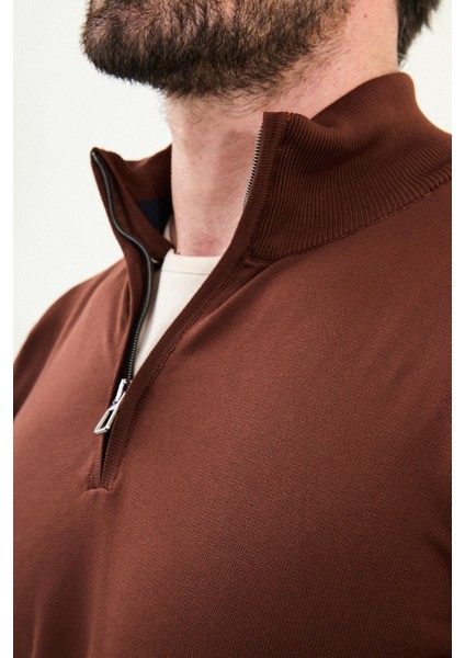 Düz Slim Fit Fermuarlı Yarım Balıkçı Erkek Triko Kazak fiyatları